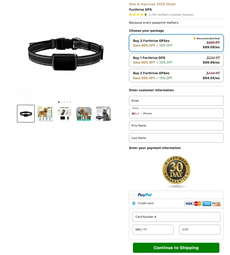 Furthrive GPS Order Page